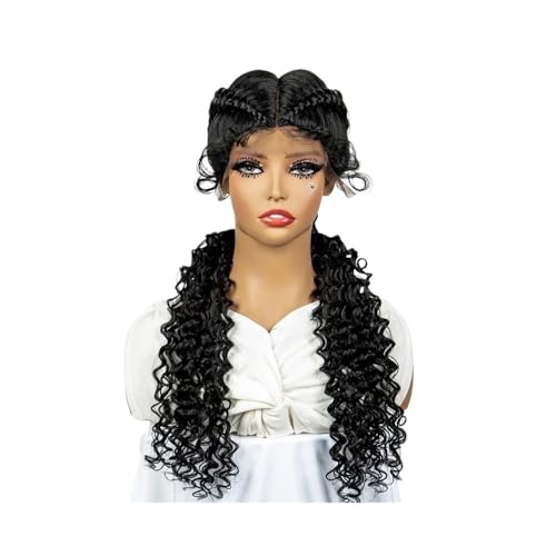 30 Zoll knotenlose geflochtene Perücken for schwarze Frauen, synthetische schwarze Lace-Front-Perücke for Frauen Haar Extensions(Black) von lskdnrufh