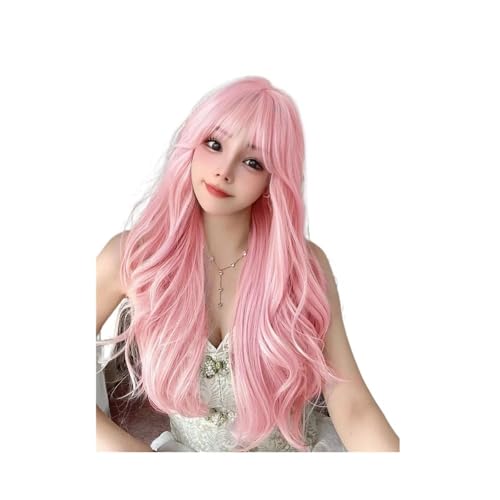 30 Zoll lange, glatte Cosplay-Perücke in Rosa mit Pony, Naturhaarfaser, Kunsthaarperücke for Frauen und Mädchen Haar Extensions von lskdnrufh