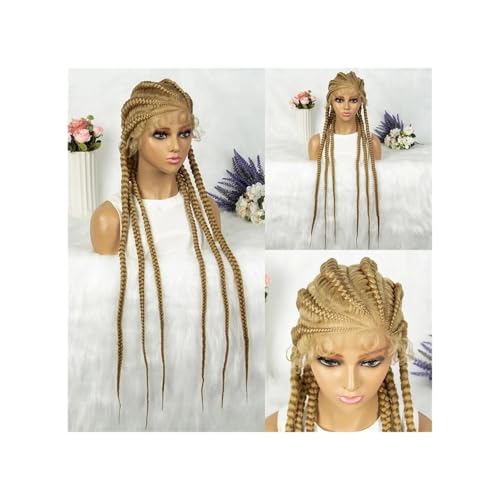 36 Zoll Geflochtene Perücke For Frauen, Box Braid Perücken Mit Babyhaar, Natürlicher Haaransatz, Synthetische Lace Front Twist Braids Perücke Haar Extensions(Dark blonde) von lskdnrufh