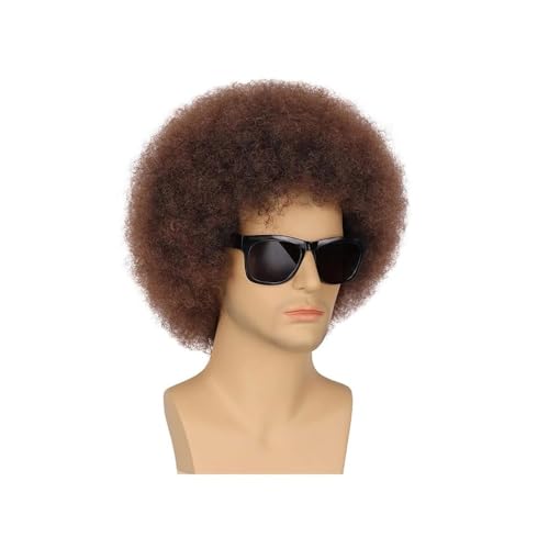 Synthetische 4-farbige 70er-Jahre-Rock-Afro-Perücken – Synthetisches Lockiges Haar, Stilvolles Design, Perfekt For Halloween-Cosplay For Männer/Frauen Haar Extensions(Brown) von lskdnrufh