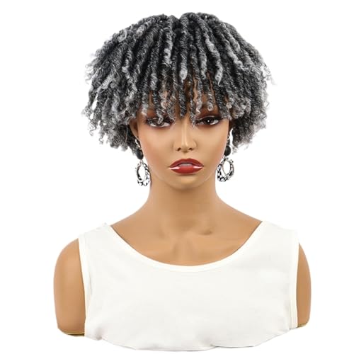6 Zoll kurze Dreadlocks-Haarteilperücke mit Clips, Faux Locs, geflochtene Perücken, Kunsthaar-Toupet, Afro-Perücken for schwarze Frauen und Männer Haar Extensions(Ombre Gray) von lskdnrufh
