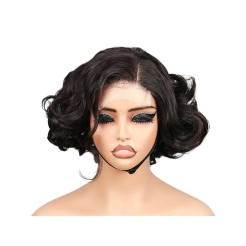 8-Zoll-Perücke aus Echthaar, 13 x 4 Zoll, gelockte Rose, kurze Perücken, natürliche Farbe, Spitzen-Frontalperücke, gelockt for Damen Haar Extensions von lskdnrufh