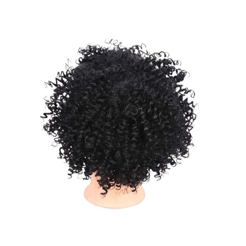 8 Zoll kurzes verworrenes lockiges Kunsthaar-Dutt mit Kordelzug-Pferdeschwanz Afro Puff Chignon Haarteile for Frauen Haar Extensions(Black) von lskdnrufh