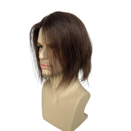 9" Indisches Echthaar Herren-Haarteil-Toupet for Männer 6"x8" Feines Mono mit PU-Basis Männliche Haarprothese Parrucca(Brown Color) von lskdnrufh