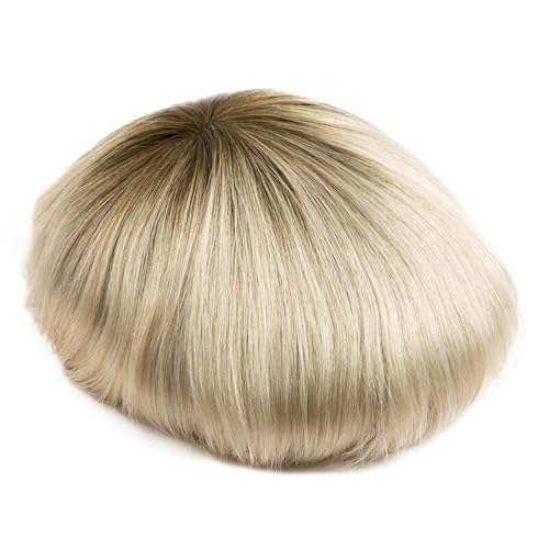 Atmungsaktive männliche Kapillarprothese T4/613 Blondes Echthaarsystem Volles französisches Spitzen-Toupet for Männer Parrucca von lskdnrufh