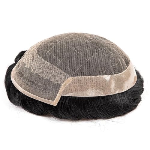 Atmungsaktives Herren-Kapillarprothesen-Toupet for Männer, französische Spitze mit PU-Haarersatzsystem Parrucca(8x10) von lskdnrufh