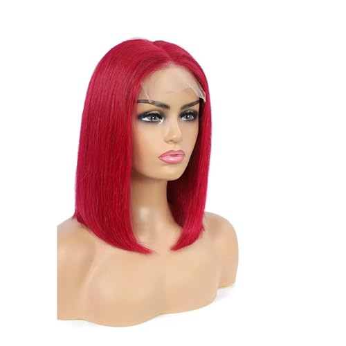 Bob Perücke Echthaar Glueless Kurze Gerade 13x4 HD Spitze Vorne Vorgezupfte Perücken for Frauen Haar Extensions(Red,10inch) von lskdnrufh