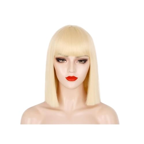 Bob-Perücke Mit Pony, Kurze Perücke For Frauen, Glatt, Hitzebeständig, Synthetische, Cosplay, Den Täglichen Gebrauch Auf Partys Haar Extensions(Blonde) von lskdnrufh