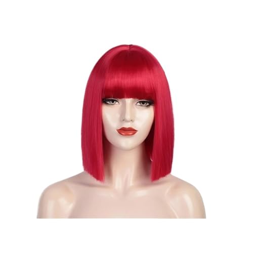 Bob-Perücke Mit Pony, Kurze Perücke For Frauen, Glatt, Hitzebeständig, Synthetische, Cosplay, Den Täglichen Gebrauch Auf Partys Haar Extensions(Red) von lskdnrufh