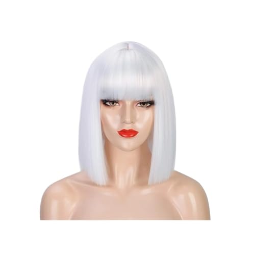 Bob-Perücke Mit Pony, Kurze Perücke For Frauen, Glatt, Hitzebeständig, Synthetische, Cosplay, Den Täglichen Gebrauch Auf Partys Haar Extensions(White) von lskdnrufh