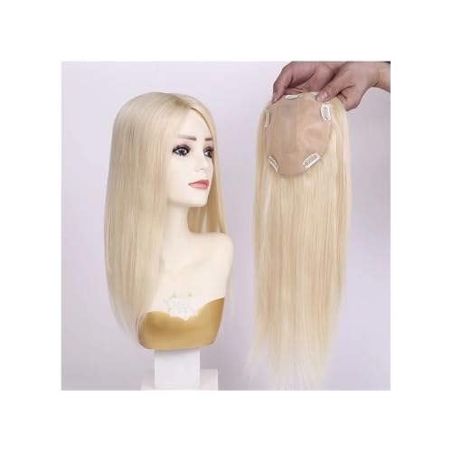 15x16cm Seidenbasis Remy Echthaar-Perücken-Topper for Anklipsen for Frauen Haar Extensions(14 inch,Blonde) von lskdnrufh
