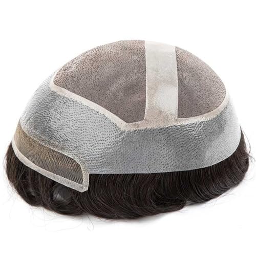 Dünne Haut um das Haarsystem Herren-Toupet Schweizer Lace Front Echthaarstücke handgebunden Mono Top Parrucca(Black hair) von lskdnrufh