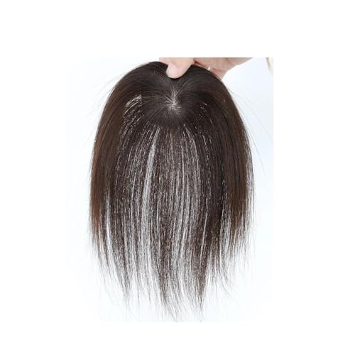 Echthaar-Topper for Frauen, 5 x 5 cm Clip-in-Pony-Topper for dünner werdendes Haar, Cover-Haarteil mit Seidenbasis Haar Extensions(Dark Brown) von lskdnrufh