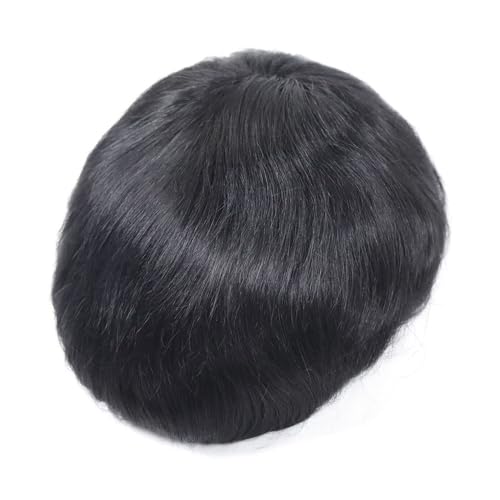 Ersatzsystem Herren-Toupet Echthaar Französische Spitze Mitte PU um #1B Glatte Haare Parrucca(7x10) von lskdnrufh