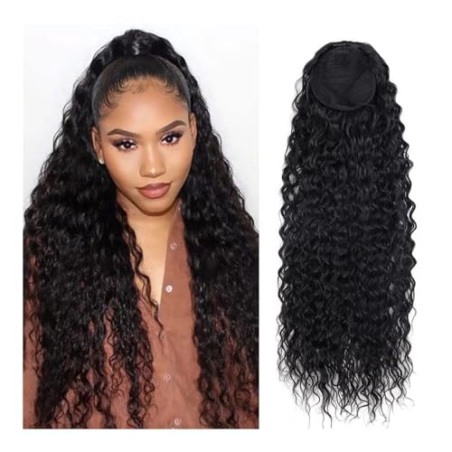 Extensions Haar Lockiger Pferdeschwanz, synthetischer, tief gewellter Pferdeschwanz mit Kordelzug for schwarze Frauen, Echthaar mit Clip in dickem, natürlichem Schwarz Haarpflege(12inch) von lskdnrufh