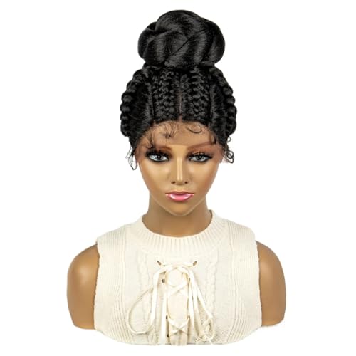 Geflochtene Perücken for schwarze Frauen, Vollspitze Frontal Updo Bun Box Braids Perücken, Synthetische handgemachte geflochtene Perücke, 8 Zoll Schwarz Haar Extensions Geflochtene Perücken for schwarze Frauen, Vollspitze Frontal Updo Bun Box Braids Perücken, Synthetische handgemachte geflochtene Perücke, 8 Zoll Schwarz Haar Extensions von lskdnrufh