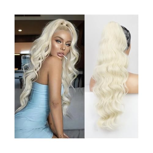 Gesundheit Pferdeschwanz-Haarverlängerung mit Kordelzug, gewellt, lang, 66 cm, synthetisches Kunsthaarteil for Frauen Körperpflege(Platinum Blonde) von lskdnrufh