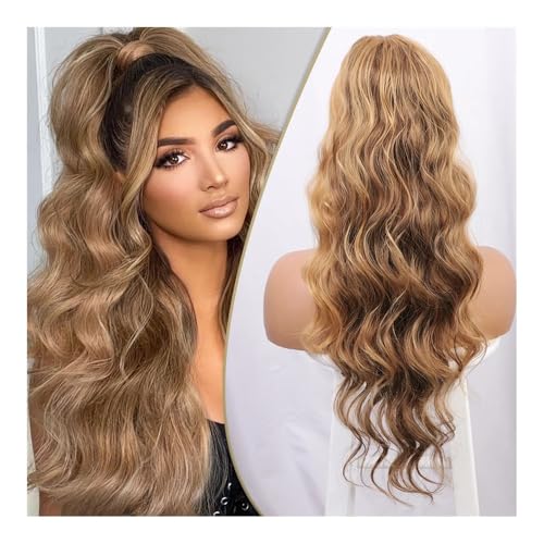 Gesundheit Synthetische Pferdeschwanz-Extensions for Frauen, lang, gewellt, flauschig, synthetisches Pferdeschwanz-Haarteil, natürlich, weich, for den täglichen Gebrauch Körperpflege(Borwn mix blonde) von lskdnrufh