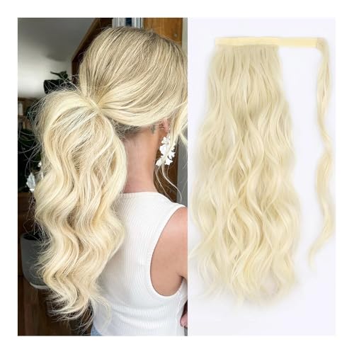 Gesundheit Synthetisches, langes, gewelltes Pferdeschwanz-Haarteil for Umwickeln mit Clip-In-Haarverlängerungen mit Pony-Clips vorne und zwei seitlichen Ponyfransen for Frauen Körperpflege(Bleach Blon von lskdnrufh