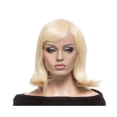 Gewellte Perücken for Frauen 16'' Cosplay Mittellange Perücke glattes Haar Frauenperücken Haar Extensions(Light Blonde) von lskdnrufh
