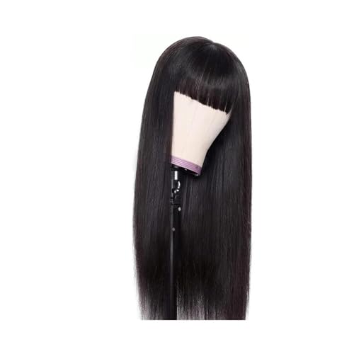 Glatte Perücken mit Pony, Echthaarperücke for Frauen, keine Lace-Front-Perücken, 180% Dichte, natürliche Farbe Haar Extensions(32inch) von lskdnrufh