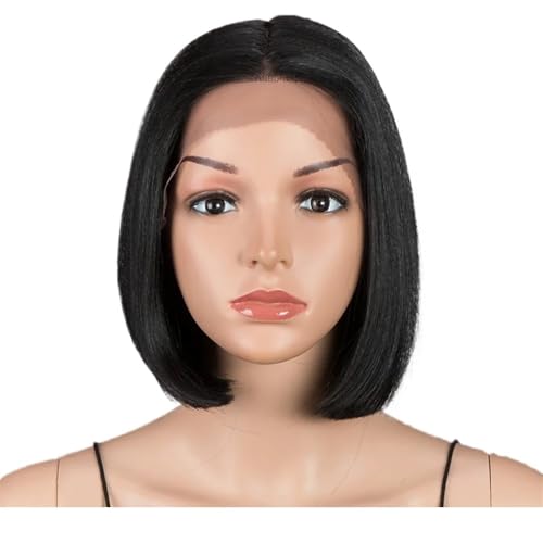 Glattes Haar, kurze Bob-Perücken, synthetische Spitzenperücken for Frauen, hitzebeständige Faser, Kunsthaar, Cosplay-Perücken Haar Extensions(Black) von lskdnrufh