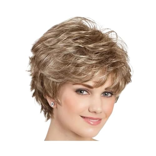 Graue kurze lockige Perücken 12 Zoll, geschichtete synthetische Perücken mit natürlichen Locken, Perücke für Halloween-Kostüm für Frauen Haarschmuck für Damen (Drak Blonde) von lskdnrufh