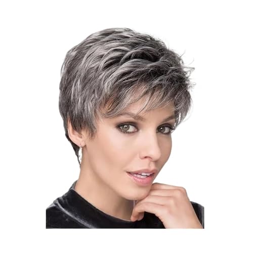 Graue kurze lockige Perücken 12 Zoll, geschichtete synthetische Perücken mit natürlichen Locken, Perücke für Halloween-Kostüm für Frauen Haarschmuck für Damen (Grau) von lskdnrufh