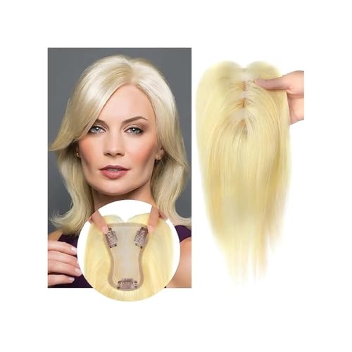 Haarteil Frauen 10-Zoll-Perücken aus Kunsthaar mit Pony, 11 x 8 cm lange Clip-Inseln mit Seidenbasis und geraden Topper-Haaren Haar Extensions(Blonde) von lskdnrufh