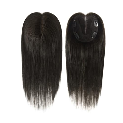 Haarteil Frauen 12 Zoll Echthaar-Topper for Frauen, echtes Menschenhaar, ohne Pony, 4 x 5,5 Zoll Basis-Topper for Frauen mit dünner werdendem Haar Haar Extensions(Natural black) von lskdnrufh