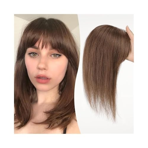 Haarteil Frauen 12-Zoll-Echthaar-Topper mit Pony, 10 x 12 cm Spitzenbasis-Topper, Haarteile, gerader Clip-in-Echthaar-Topper for Frauen mit dünner werdendem Haar/Haarausfall Haar Extensions(Medium Bro von lskdnrufh