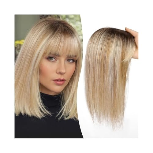 Haarteil Frauen 12-Zoll-Echthaar-Topper mit Pony, 10 x 12 cm Spitzenbasis-Topper, Haarteile, gerader Clip-in-Echthaar-Topper for Frauen mit dünner werdendem Haar/Haarausfall Haar Extensions(Ombre Brow von lskdnrufh