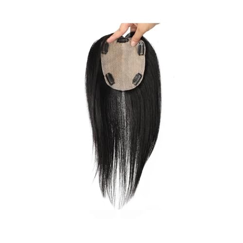 Haarteil Frauen 12x13cm Haut Basis Menschliches Haar Topper Teil Natürliche Kopfhaut Top Haar Verlängerung for Frauen Clip in Haarteil Remy Haar Extensions(Natural Black,8 inches) von lskdnrufh