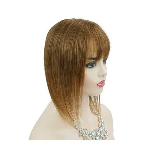 Haarteil Frauen 13 x 13 cm Topper-Haar mit Pony, Echthaar-Topper aus Remy-Echthaar for Frauen mit Haarausfall, Seidenbasis mit Haareinschlag Haar Extensions(12inch,Light brown) von lskdnrufh
