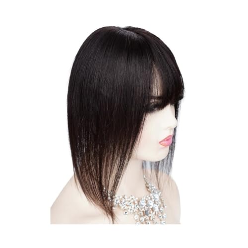 Haarteil Frauen 13 x 13 cm Topper-Haar mit Pony, Echthaar-Topper aus Remy-Echthaar for Frauen mit Haarausfall, Seidenbasis mit Haareinschlag Haar Extensions(12inch,Natural Black) von lskdnrufh