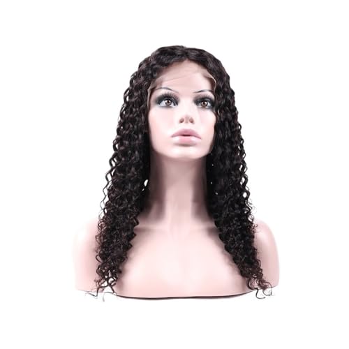 Haarteil Frauen 13x4 HD Transparente Lace Front Perücken Echthaar Vorgezupft Gebleichte Knoten 12A 150 Dichte Brasilianische Tiefwellenperücke for Schwarze Frauen Haar Extensions(16inch/40cm) von lskdnrufh