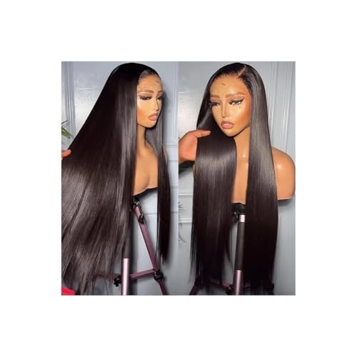 Haarteil Frauen 13x4 Lace Front Perücken Echthaar 180 Dichte Gerade Perücken Vorgezupft Glueless Perücken for Frauen Haar Extensions(18inch/45cm) von lskdnrufh