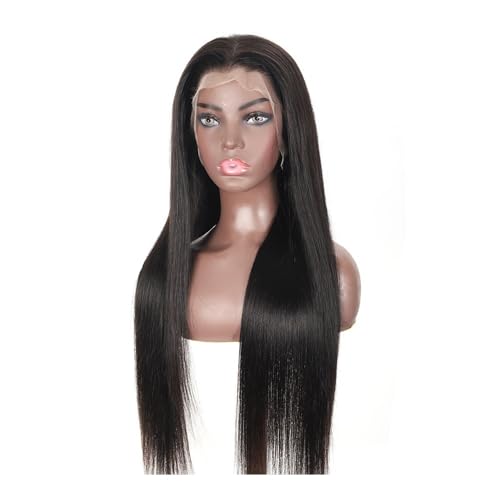Haarteil Frauen 13x4 Zoll HD Transparent Lace Front Perücken Echthaar 150 Dichte Glatte Perücken Natürliche Schwarze Farbe for Frauen Haar Extensions(20inch) von lskdnrufh