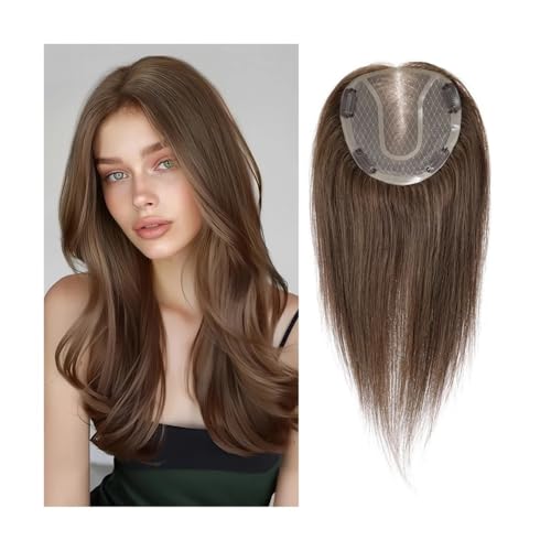 Haarteil Frauen 14-Zoll-Haarteile aus Echthaar mit Spitzenbasis for Frauen, 4 Clips, Stücke mit dünner werdendem Haar, natürliche Haarteile aus echtem Menschenhaar Haar Extensions(Brown) von lskdnrufh