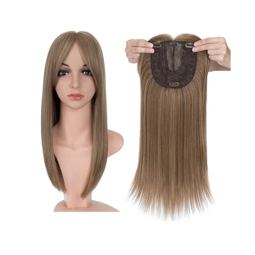Haarteil Frauen 15,2 x 15,2 cm große Haaraufsätze mit Pony for Damen, synthetische Haarteile, Perücken, gerade Clip-in-Haarverlängerung Haar Extensions(Natural Blonde,14inches) von lskdnrufh