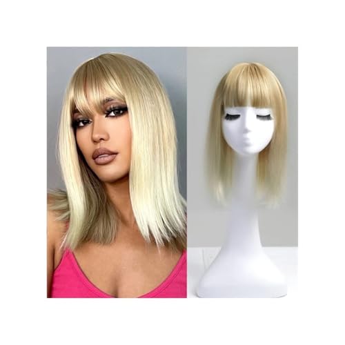 Haarteil Frauen 16-Zoll-Kunsthaar-Topper for Frauen, natürlich aussehende Clip-in-Haarteile mit Pony Haar Extensions(Blonde) von lskdnrufh