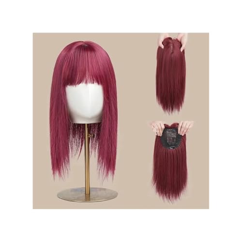 Haarteil Frauen 16-Zoll-Kunsthaar-Topper for Frauen, natürlich aussehende Clip-in-Haarteile mit Pony Haar Extensions(Burgundy) von lskdnrufh