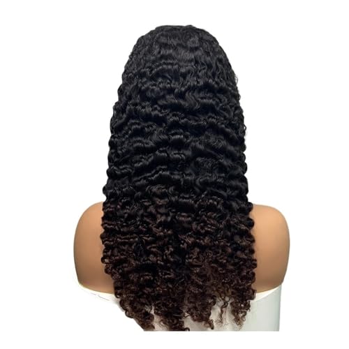 Haarteil Frauen 5x5 Zoll Spitze burmesische tiefe lockige Haarperücke Doppelte Echthaarperücke Transparente Lace-Front-Perücke for schwarze Frauen Haar Extensions(Black+brown,22inch) von lskdnrufh