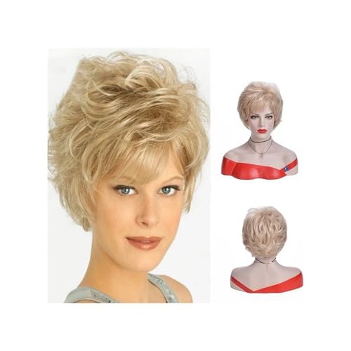 Haarteil Frauen 6 Zoll kurze lockige Damenperücke mit seitlichem Pony, synthetische Perücke for den täglichen Gebrauch bei Partys Haar Extensions(Blonde) von lskdnrufh