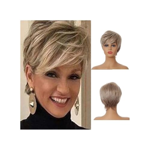 Haarteil Frauen 6 Zoll kurze lockige Damenperücke mit seitlichem Pony, synthetische Perücke for den täglichen Gebrauch bei Partys Haar Extensions(Light Blonde) von lskdnrufh