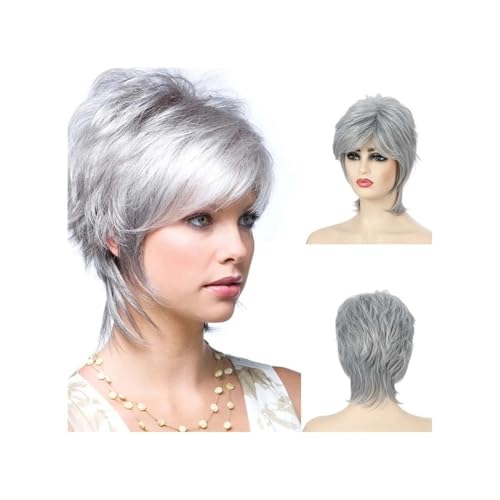 Haarteil Frauen 6 Zoll kurze lockige Damenperücke mit seitlichem Pony, synthetische Perücke for den täglichen Gebrauch bei Partys Haar Extensions(Sliver) von lskdnrufh