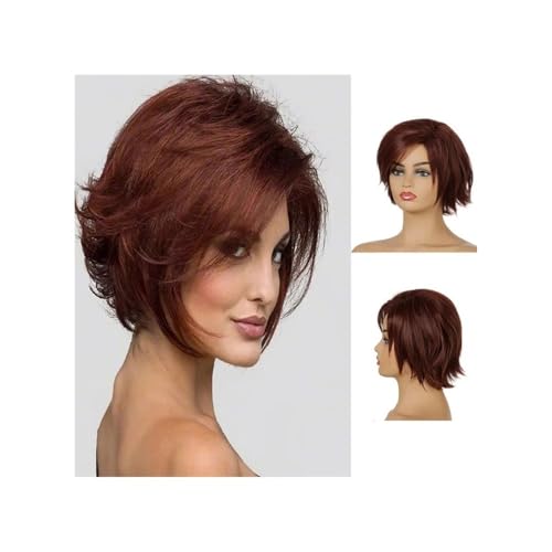 Haarteil Frauen 6 Zoll kurze lockige Damenperücke mit seitlichem Pony, synthetische Perücke for den täglichen Gebrauch bei Partys Haar Extensions(Wine Red) von lskdnrufh