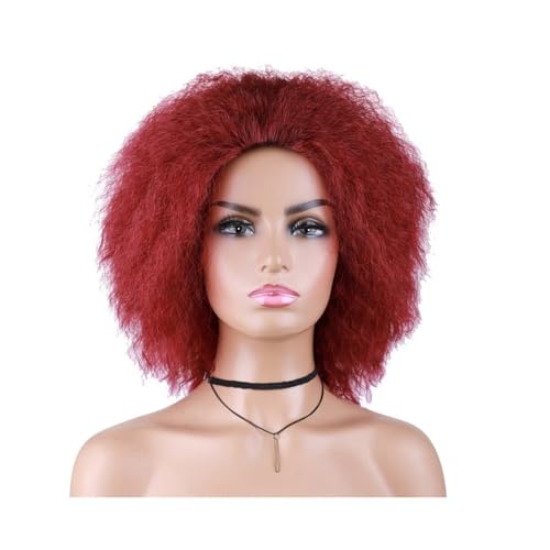 Haarteil Frauen 6 Zoll kurze synthetische Perücken verworrene gerade hitzebeständige for Frauen afrikanische Afro volle Perücke Haar Extensions(Red) von lskdnrufh