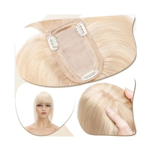 Haarteil Frauen 7 x 12,5 cm Seidenbasis-Clip-in-Haarverlängerung, Haaraufsätze for Frauen 6"-18" echtes Echthaar mit Pony, 150% dichtes Haar, glatte Haarteile Haar Extensions(Ash Blonde+Bleach Blonde von lskdnrufh