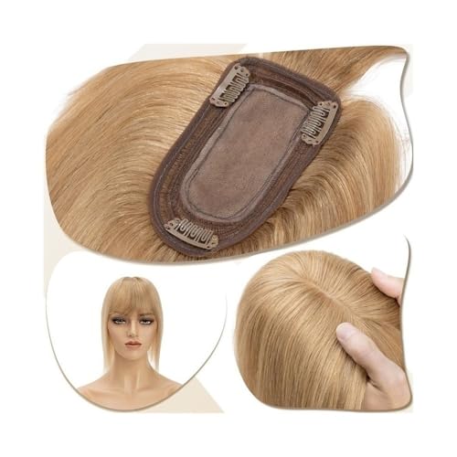 Haarteil Frauen 7 x 12,5 cm Seidenbasis-Clip-in-Haarverlängerung, Haaraufsätze for Frauen 6"-18" echtes Echthaar mit Pony, 150% dichtes Haar, glatte Haarteile Haar Extensions(Dark Blonde,18 inch) von lskdnrufh